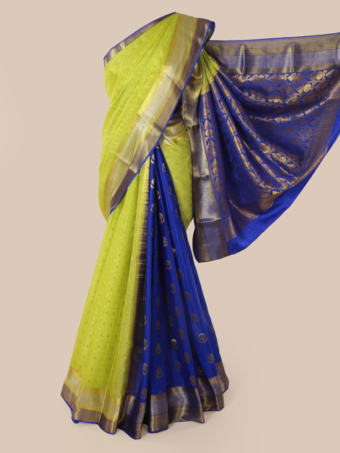 

Pothys Green & Blue Pure Silk Woven Design Mysore Silk Saree