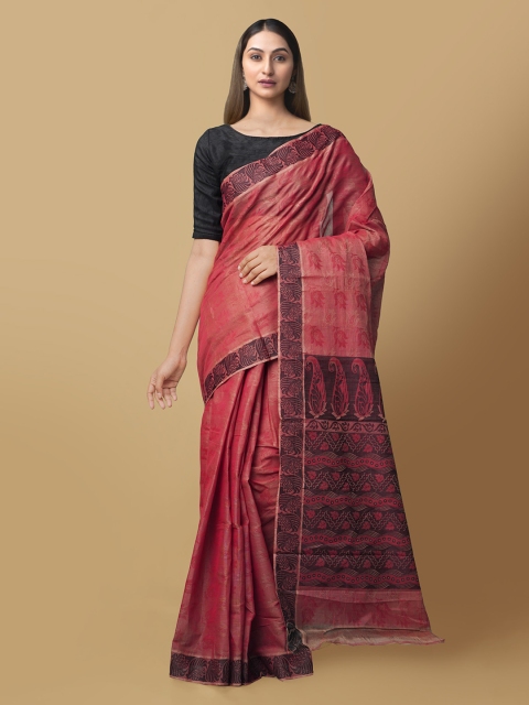 

Unnati Silks Red & Black Silk Cotton Printed Mysore Silk Handloom Saree