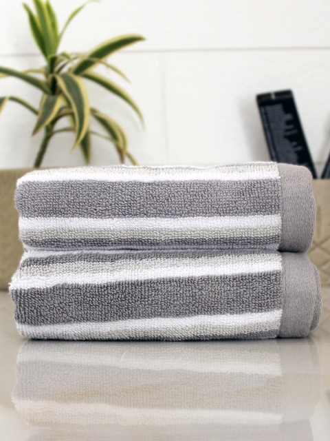 

AVI Living Set of 2 Grey & White Striped 550 GSM Streak Cotton Hand Towels