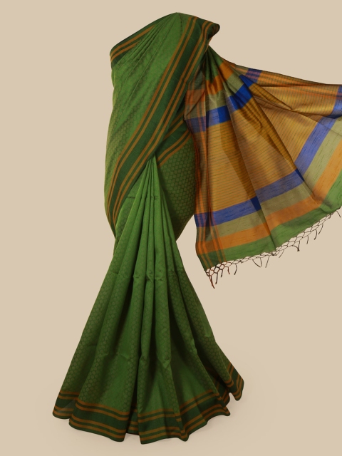 

Pothys Green Woven Design Jute Silk Saree With Tasseled Pallu