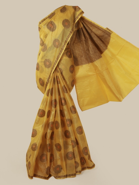 

Pothys Mustard & Gold-Toned Pure Silk Woven Design Tussar Saree