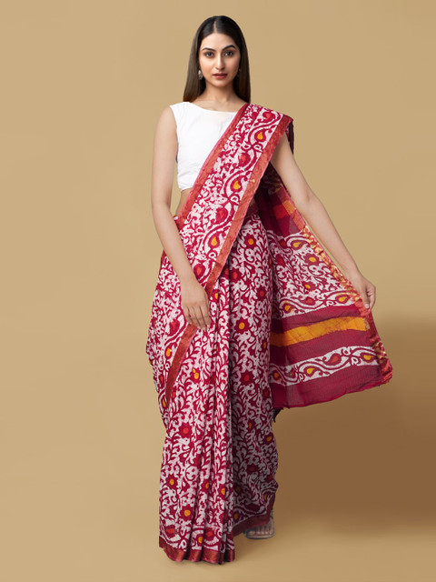 

Unnati Silks Red Pure Cotton Printed Bhagalpuri Saree