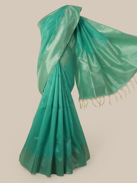 

Pothys Turquoise Blue & Gold-Coloured Jute Silk Solid Saree