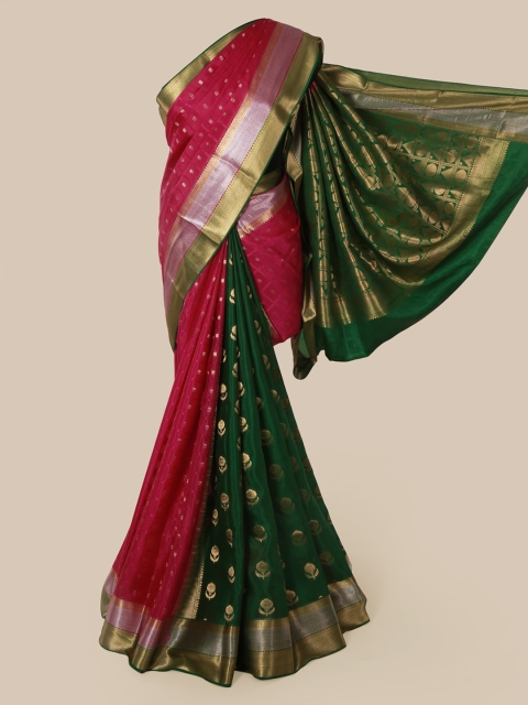 

Pothys Magenta & Green Pure Silk Woven Design Mysore Silk Saree