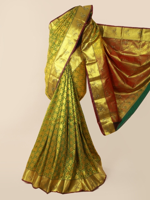 

Pothys Green & Gold-Toned Pure Silk Woven Design Kanjeevaram Saree