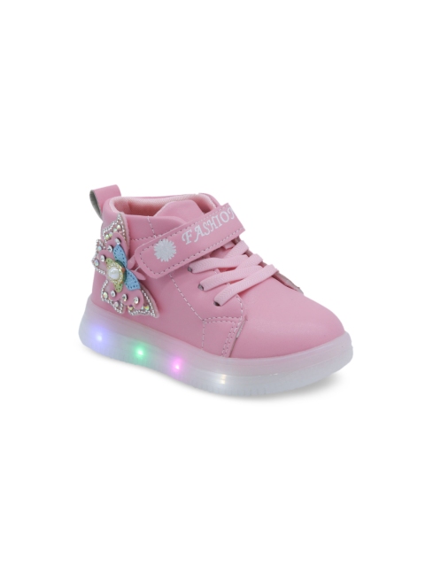 

FEETWELL SHOES Girls Pink Printed PU LED Flat Boots