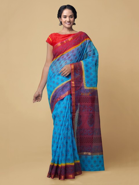 

Unnati Silks Blue Pure Cotton Printed Kota Saree