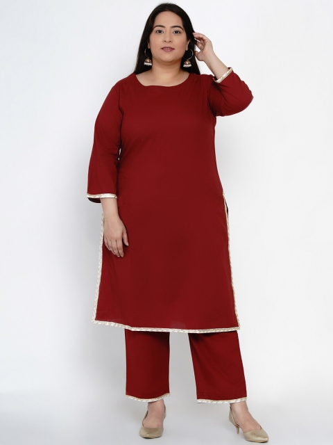 

Fabnest Curve Women Plus Size Maroon Solid Gotta Patti Handloom Kurta