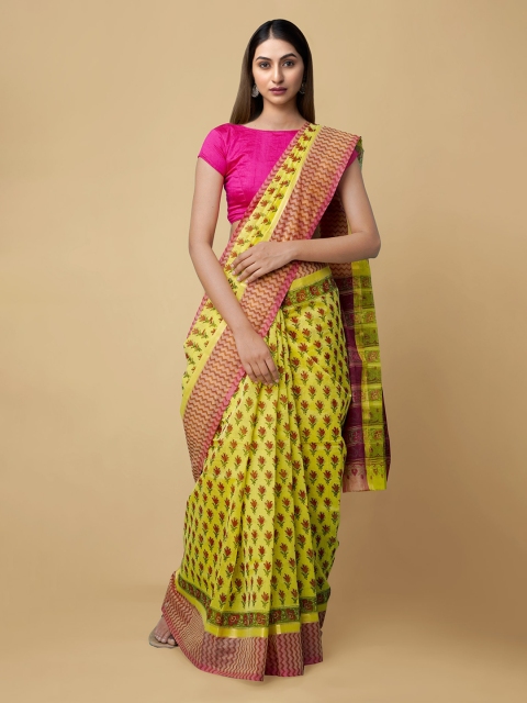 

Unnati Silks Yellow Pure Cotton Printed Mangalagiri Saree
