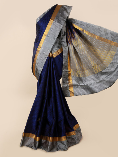 

Pothys Navy Blue & Grey Pure Silk Woven Design Kanjeevaram Saree