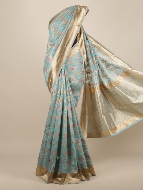

Pothys Blue Woven Design Jute Silk Saree