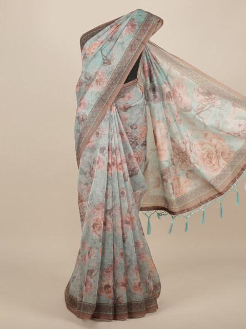 

Pothys Blue Printed Jute Silk Saree