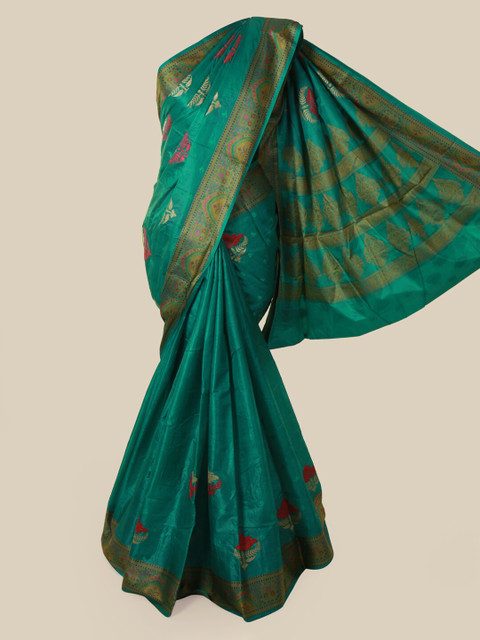 

Pothys Green Pure Silk Woven Design Tussar Saree