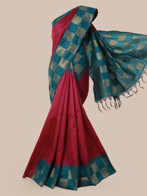 

Pothys Pink Solid Jute Silk Saree