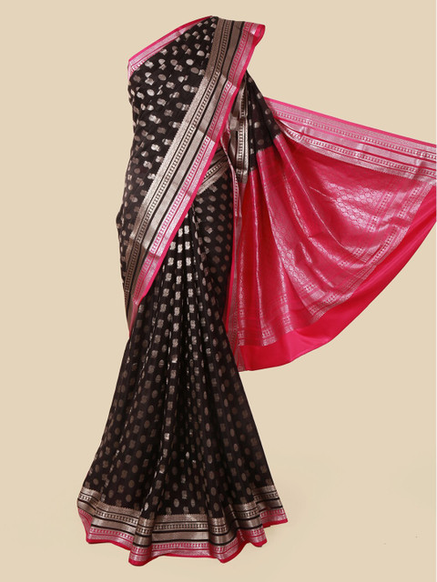 

Pothys Black & Gold Pure Silk Woven Design Mysore Silk Saree