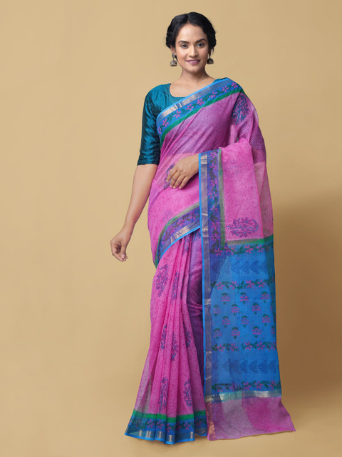 

Unnati Silks Pink Pure Cotton Printed Kota Saree