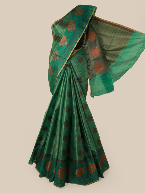 

Pothys Green & Orange Pure Silk Woven Design Tussar Saree