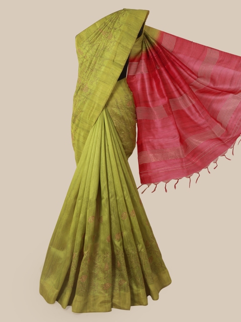 

Pothys Green & Pink Jute Silk Printed Saree