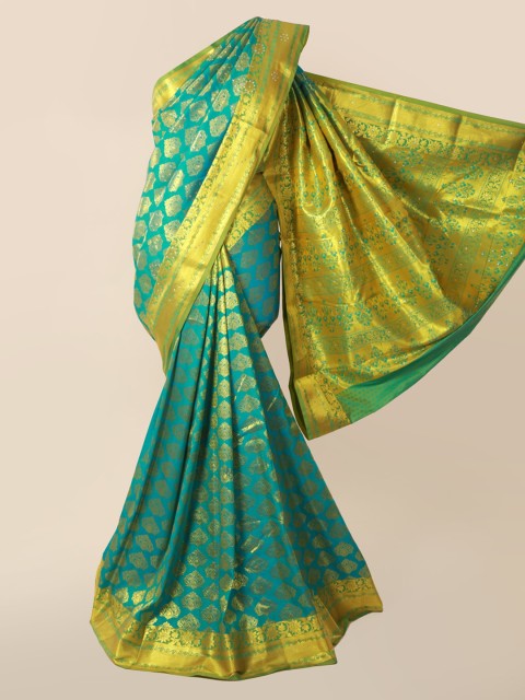 

Pothys Blue & Gold-Toned Pure Silk Woven Design Kanjeevaram Saree