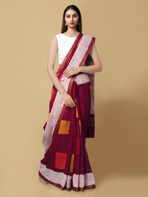 

Unnati Silks Red Pure Cotton Printed Bhagalpuri Saree