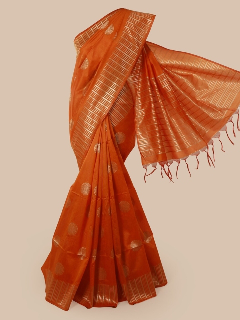 

Pothys Orange Woven Design Jute Silk Saree