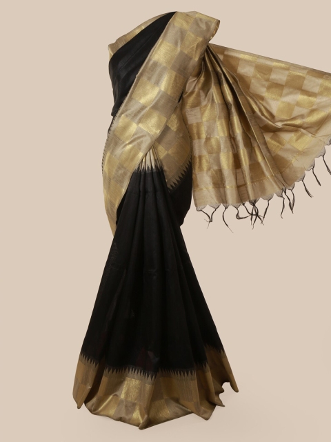 

Pothys Black Solid Jute Silk Saree With Tasseled Pallu