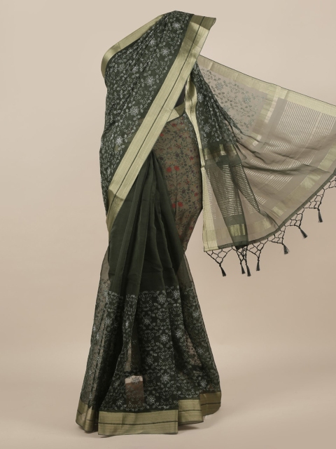 

Pothys Green Embroidered Organza Saree With Tasseled Pallu