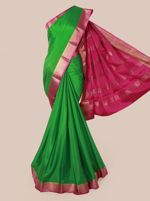 

Pothys Green & Pink Pure Silk Solid Mysore Silk Saree