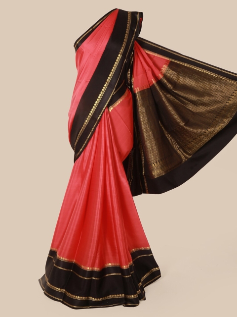 

Pothys Peach-Coloured & Black Pure Silk Solid Mysore Silk Saree