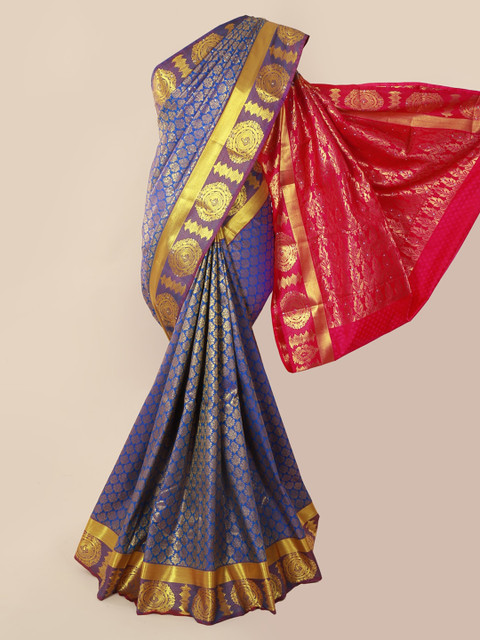 

Pothys Blue & Pink Pure Silk Woven Design Kanjeevaram Saree