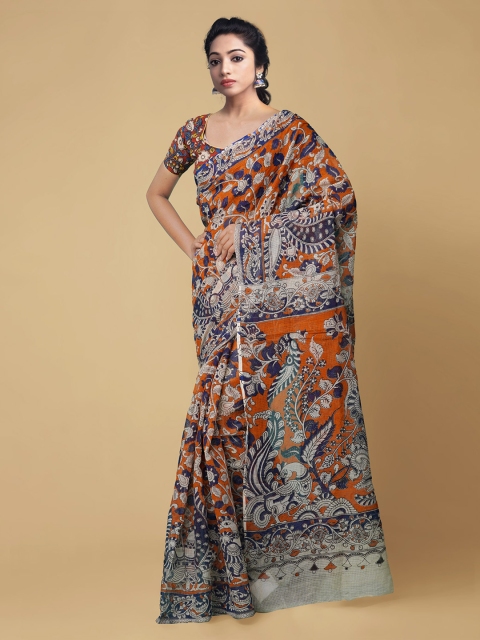 

Unnati Silks Orange Pure Cotton Printed Kota Saree