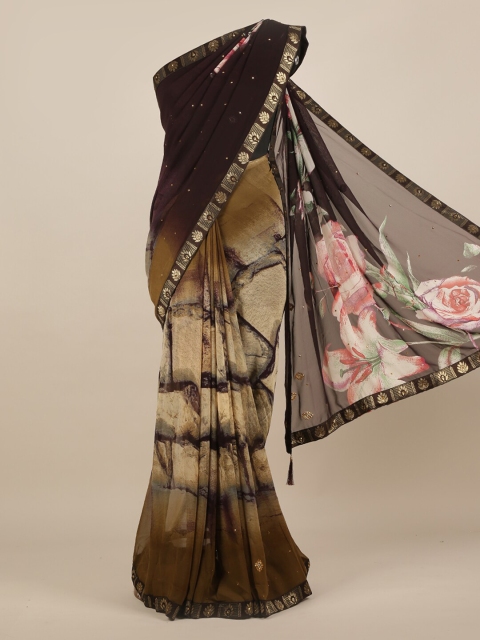 

Pothys Brown Printed Poly Chiffon Saree