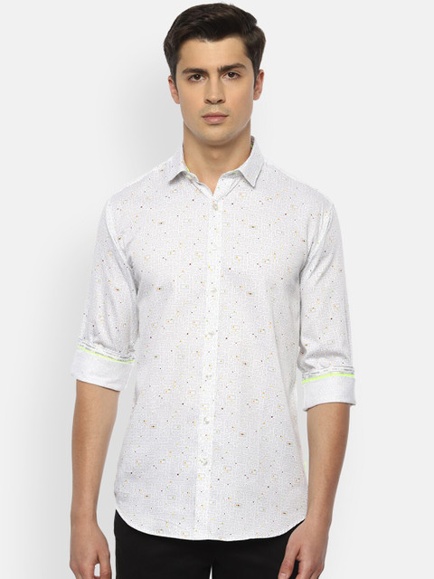 

V Dot Men White Slim Fit Printed Pure Cotton Casual Shirt