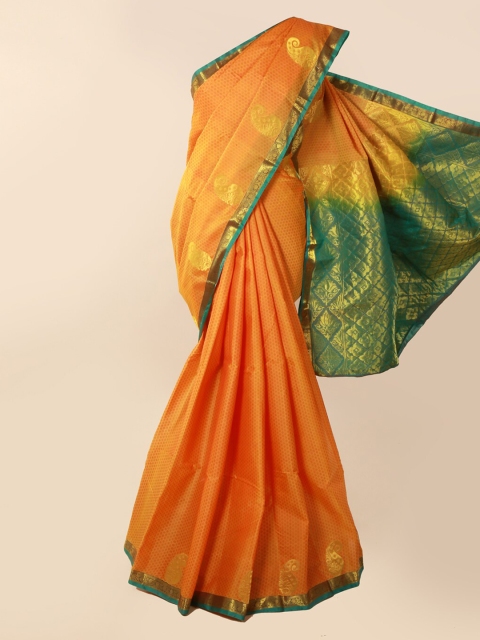 

Pothys Orange Pure Silk Solid Kanjeevaram Saree