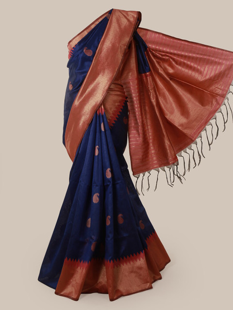 

Pothys Blue & Pink Jute Silk Woven Design Saree