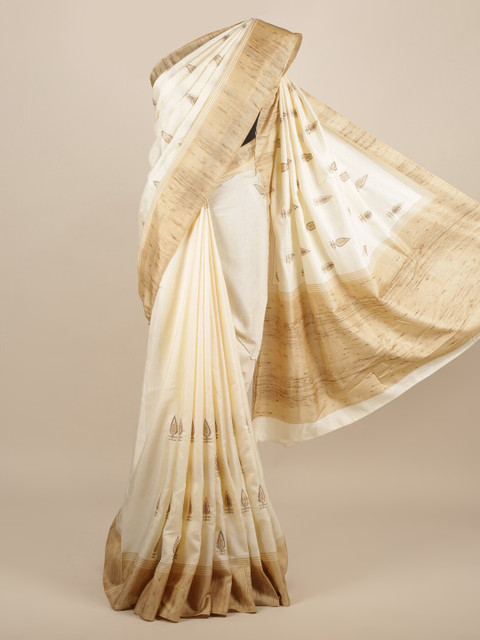 

Pothys Cream-Coloured & Brown Jute Silk Printed Saree