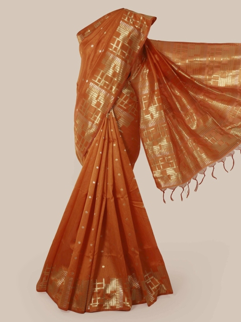 

Pothys Orange & Gold-Toned Jute Silk Woven Design Saree