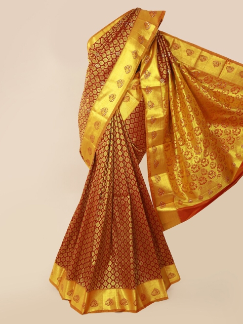 

Pothys Brown Pure Silk Embellished Kanjeevaram Saree