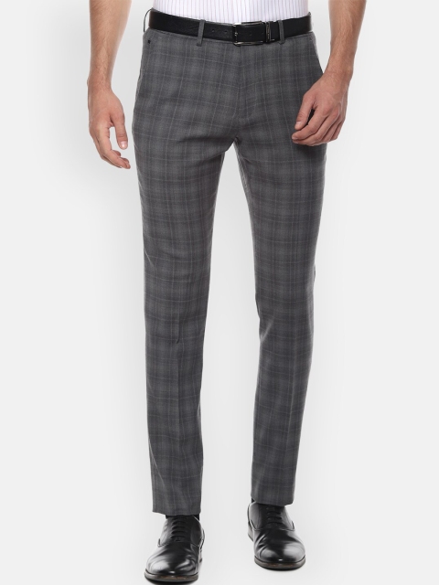 

Louis Philippe Men Grey Slim Fit Checked Formal Trousers