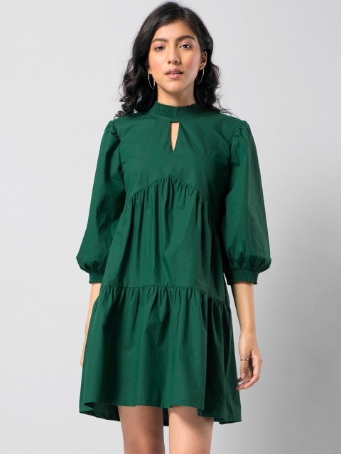 

FabAlley Women Green Solid A-Line Dress