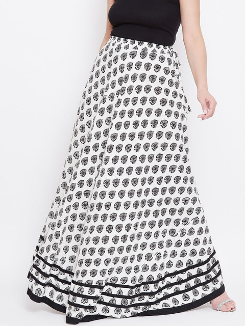 

TULIP 21 Women Off-White & Black Ethnic Motifs Block Printed Flared Maxi Skirt