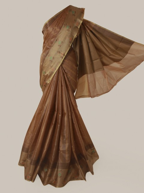 

Pothys Pink & Brown Pure Silk Striped Tussar Saree