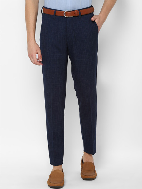 

Allen Solly Men Navy Blue Slim Fit Checked Regular Trousers