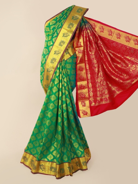 

Pothys Green & Red Pure Silk Woven Design Kanjeevaram Saree