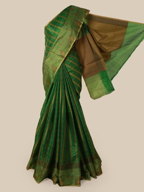 

Pothys Green & Orange Pure Silk Striped Tussar Saree