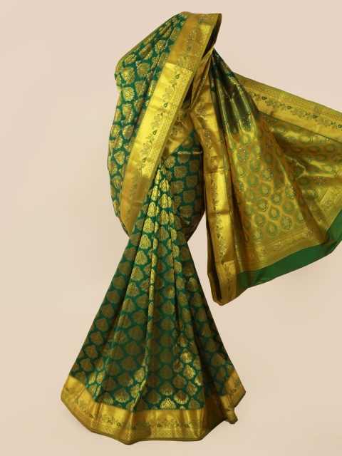 

Pothys Green & Gold-Toned Pure Silk Woven Design Kanjeevaram Saree