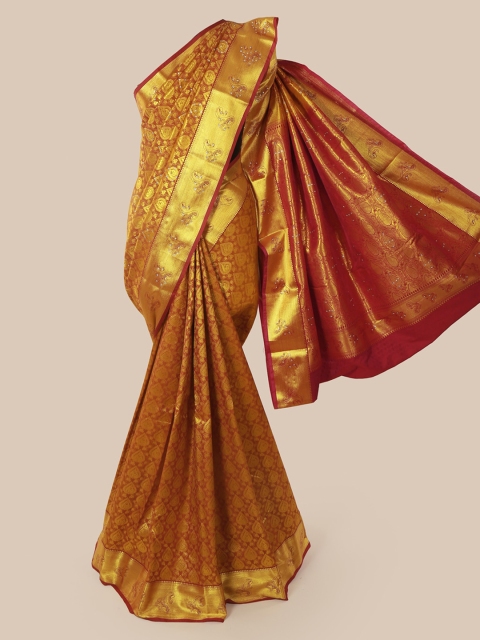 

Pothys Mustard & Gold Pure Silk Woven Design Kanjeevaram Saree