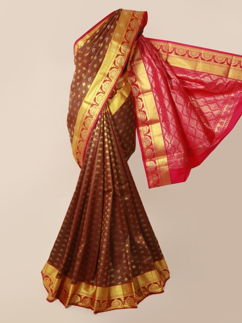 

Pothys Brown & Pink Pure Silk Woven Design Kanjeevaram Saree