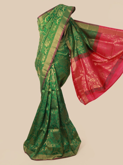 

Pothys Green & Gold-Toned Pure Silk Woven Design Mysore Silk Saree