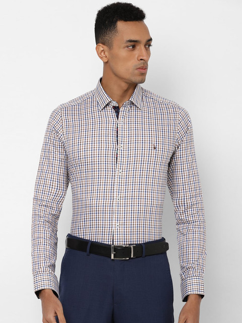 

SIMON CARTER LONDON Men White & Navy Blue Slim Fit Checked Formal Shirt